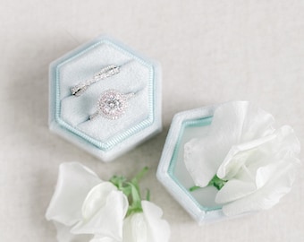 Eisblaue Samt Ring Box, benutzerdefinierte Ring Box, Vorschlag Ring Box, Ring Träger Box, Verlobungs Ring Box, Hochzeit Ring Box, Samt Ring Box