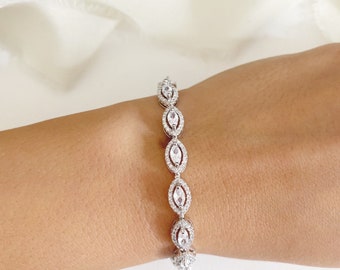 MARQUESSA Deluxe // diamond marquis Wedding Bracelet, pear Cubic Zirconia Bride Bridal bracelet, Wedding Crystal bridesmaid gift bracelet