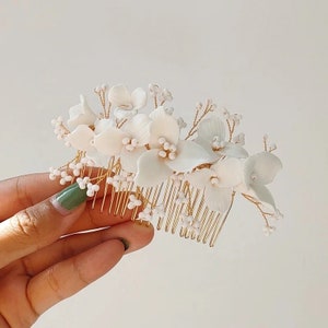 Porcelain White Floral Bridal hair comb boho flower bride hair accessory floral bride headpiece unique bride comb boho bride hair / JULIETTE image 1