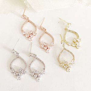 CHANTEL // Diamond Drop Wedding Earrings, Silver Diamond Bridal Stud Earrings, Rose Gold drop CZ,Gold wedding earrings, long bridal earrings