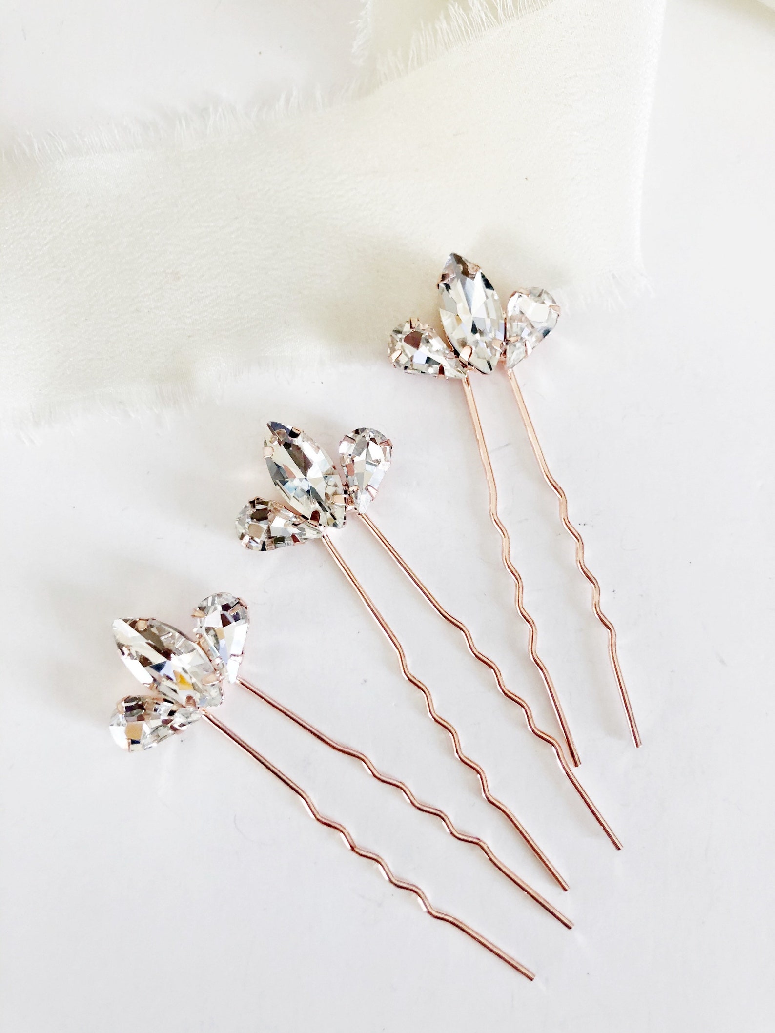 Rose Gold Diamond Hair Pin Set Rhinestone Hair Pins Diamond Etsy