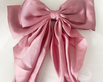 Big Hair Bow Clip Bow Bridal Hair Pin Satin Hair Bow Long Hair Bow Hair Bow Clip Coquette Style Bride Bow Hair accessory Bow hair style -WYN