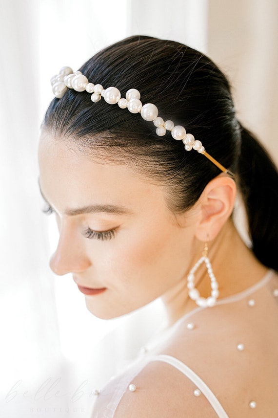 GENEVIEVE // Bandeau de perles, bandeau de mariée simple diamant diadème,  casque de diadème simple moderne, mariage de bandeau de diadème de couronne  -  Canada