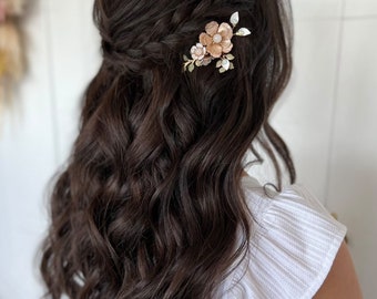 CORAIMA //Blush Gold floral  Bridal Hair Pins, flower wedding Headpiece, spring bride hair,spring bride wedding accessories,flower hair comb