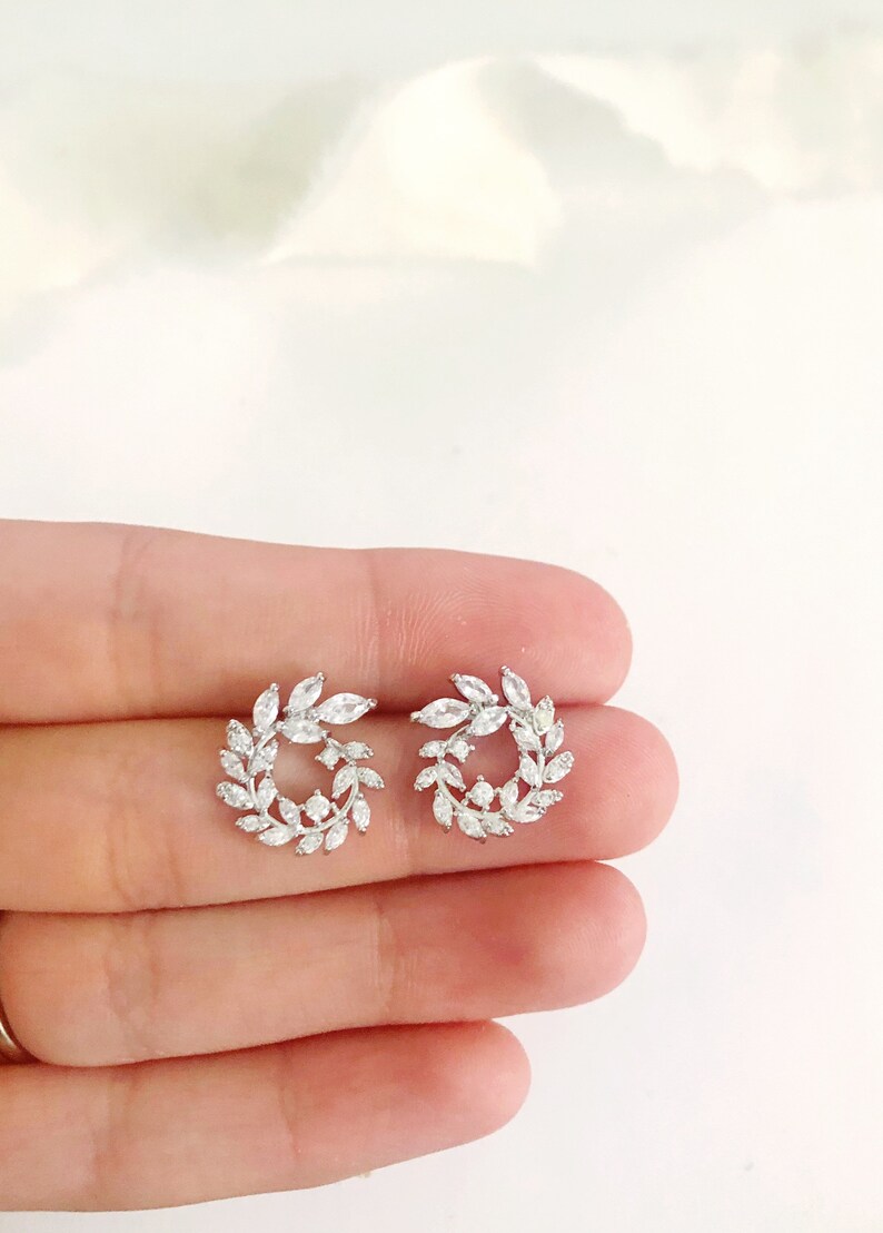 JILL // Silver Stud bridesmaid Wedding Earrings, silver Cubic Zirconia Bride Earrings, CZ bridesmaid earrings, modern simple bride jewelry image 7