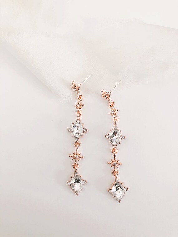 LILAH // Rose Gold Diamond Wedding Earringscubic Zirconia - Etsy