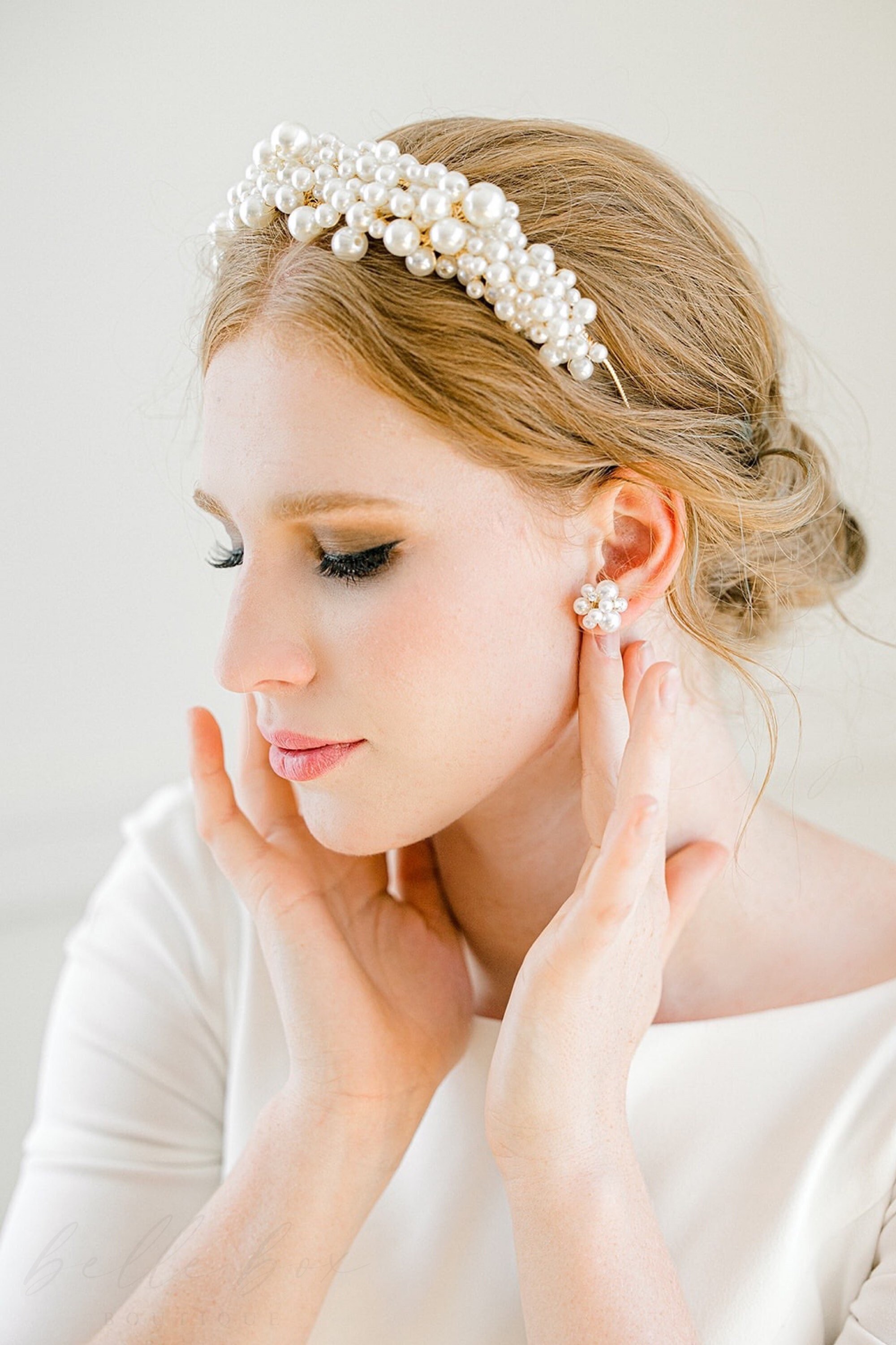 thumbnail interactive-video image 1 of Vintage High Cranium Artificial Pearl Hairband, 2025 UpgradeElegant Braided Pearls 1 of 14