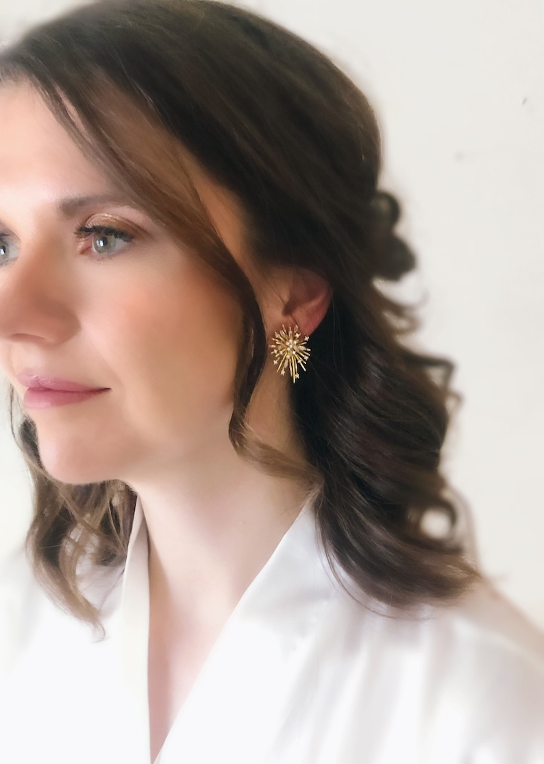 YANNA // Gold Starburst Statement Large Stud Wedding Earrings,Gold Diamond Bridal Stud Earrings, Stud Earrings,Gold wedding bridal earrings image 1