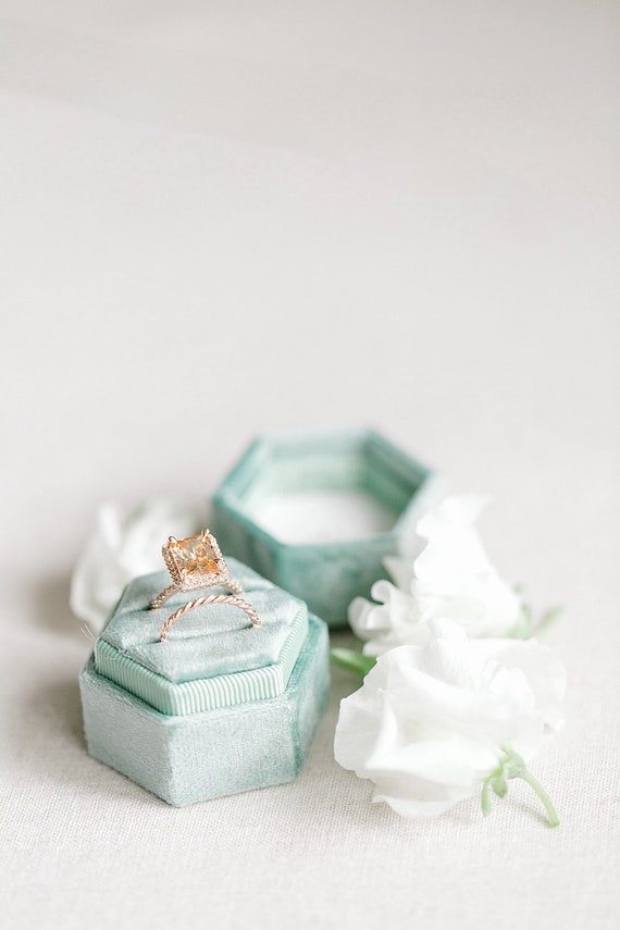 Sage Green Velvet Ring Box Monogram Engagement Ring Box Etsy