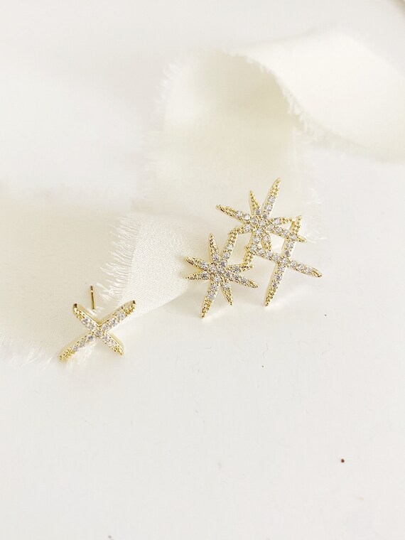 STARA // Gold Star Stud Wedding Earrings, Unique Bride Earrings