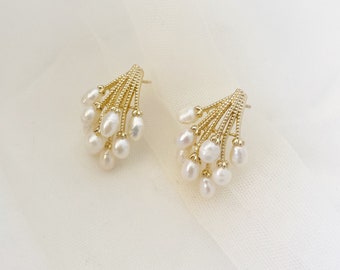 NATURAL PEARL bridal Wedding Earrings Bride Earrings Bridal Statement Earrings real pearl Wedding earrings pearl formal earrings / LOREYN