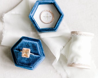 Blue Velvet Hexagon Ring Box, Custom Ring Box, Proposal Ring Box, Ring Bearer Box, Engagement Ring Box, Wedding Ring Box, Velvet Ring Box