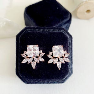 EVERY // Vintage Diamond Stud Wedding Earrings, Silver Diamond Bridal Stud Earrings, Stud CZ Earrings,Gold wedding earrings, bridal earrings