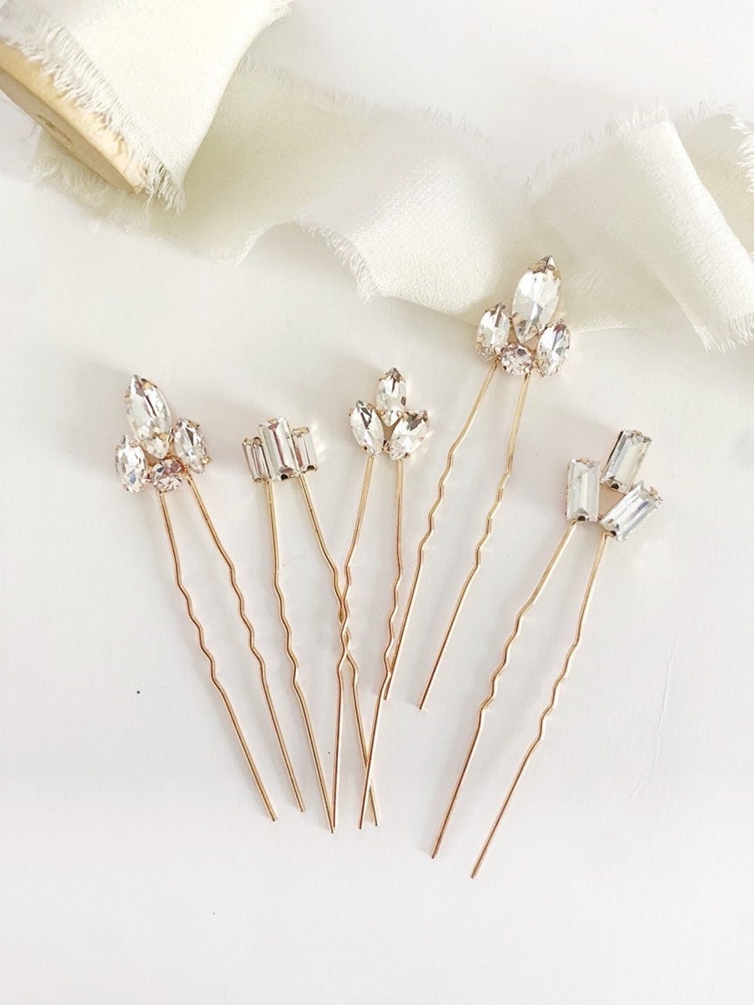 GRETA //gold Diamond Hair Pin Set Rhinestone Hair Pins Etsy
