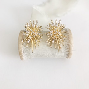 YANNA // Gold Starburst Statement Large Stud Wedding Earrings,Gold Diamond Bridal Stud Earrings, Stud Earrings,Gold wedding bridal earrings image 5