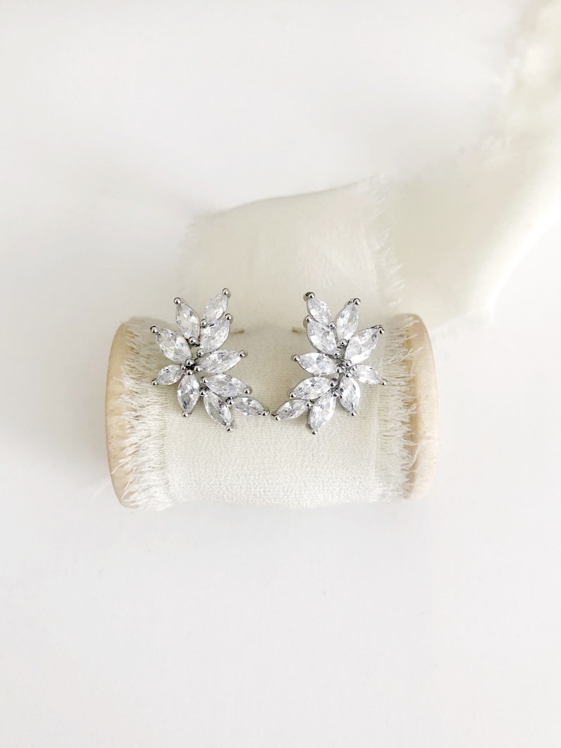 PETITE KELLY // Diamond Stud Wedding Earrings,Diamond Bridal Stud Earrings CZ , matching bride bridesmaid earrings, bridesmaid earrings gift Silver Plated