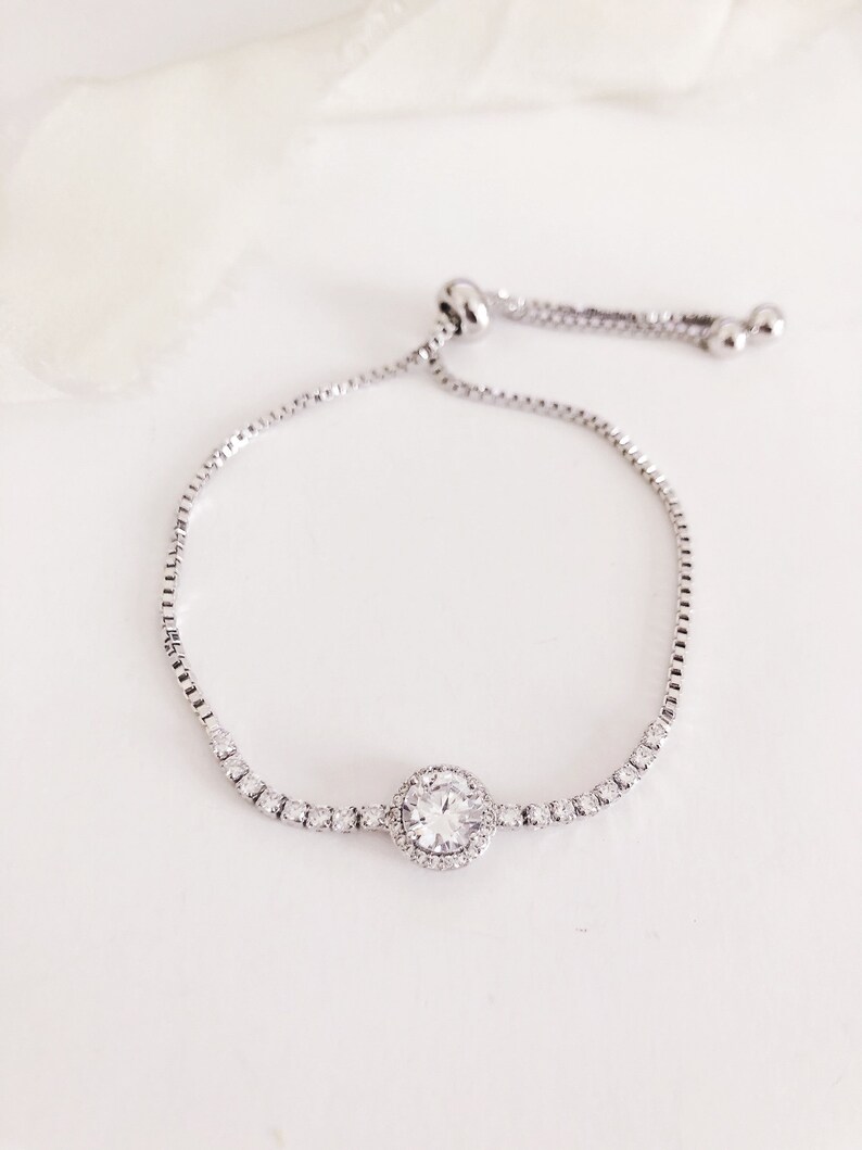 JOELLE // Round Adjustable Wedding Bracelet,Cubic Zirconia Bride bracelet,Bridal bracelet,Wedding Crystal bracelet, bridesmaid bracelet gift image 6