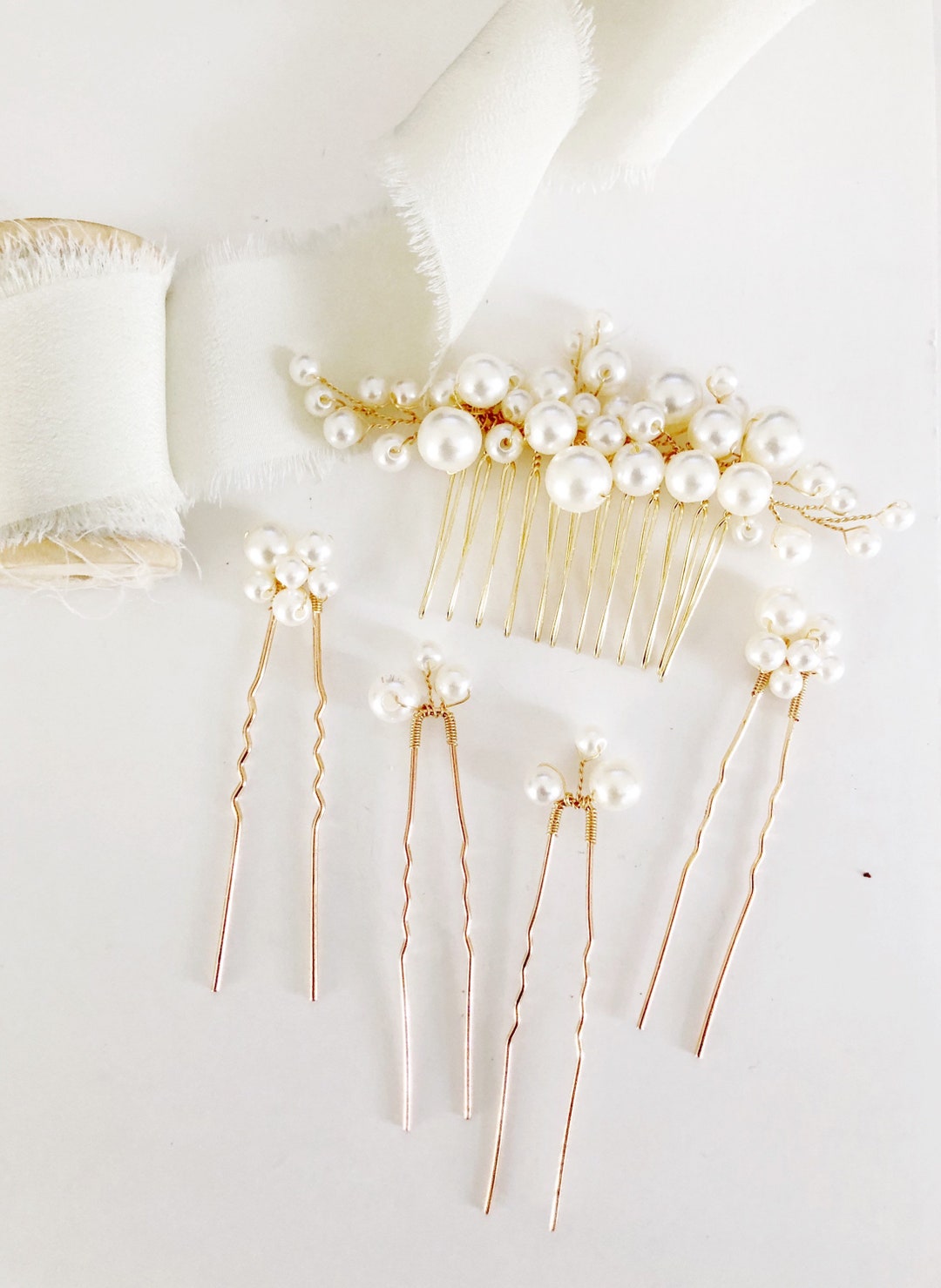 Bride Comb Pin Pearl Bridal Hair Comb and Pins, Pearl Bride Hair Accessory, Pearl ...