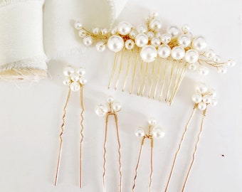 Pearl bridal hair comb and pins, pearl bride hair accessory, pearl Bride Comb, bride headpiece, pearl Bridal hair clip, pearl Hair Jewelry