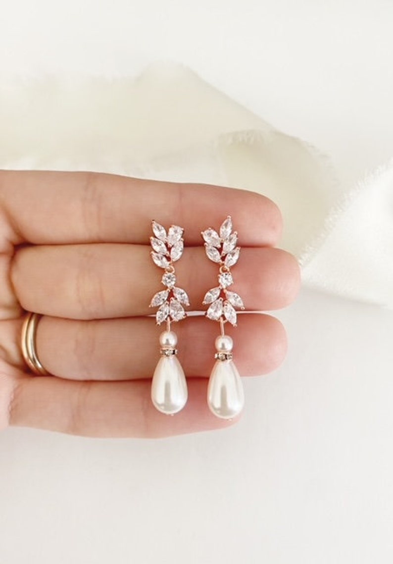 JOANNA Pearl // Pearl Drop Wedding Earrings, Drop Cubic Zirconia Bride Earrings,Statement Bridal Earrings,Long Drop Bridal wedding Earrings 