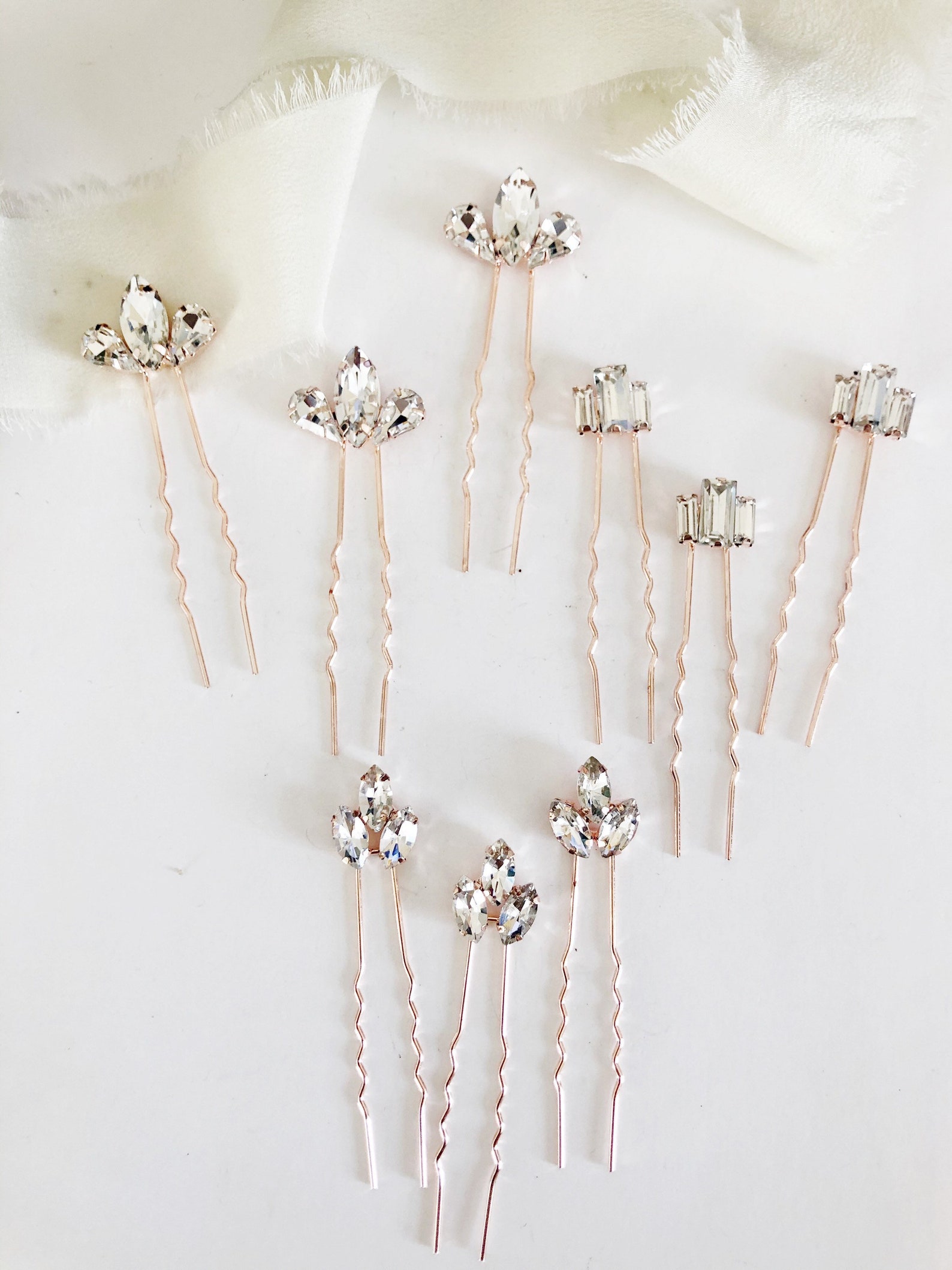 Rose Gold Diamond Hair Pin Set Rhinestone Hair Pins Diamond Etsy