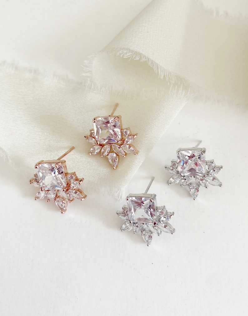 EVERY // Vintage Diamond Stud Wedding Earrings, Silver Diamond Bridal Stud Earrings, Stud CZ Earrings,Gold wedding earrings, bridal earrings image 7