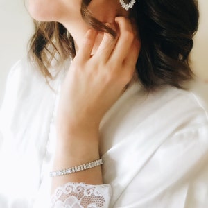 GENESSA Bracelet Earring Diamond Wedding Jewelry Set, Cubic Zircon Bride Jewelry Set, Statement Bridal Earrings, CZ Bridal accessories set image 2