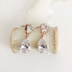 MELODY // Diamond Drop Wedding Earrings, Rose Cubic Zirconia Bride Earrings,Statement Earrings,Wedding Crystal Drop Earrings,CZ bridesmaid