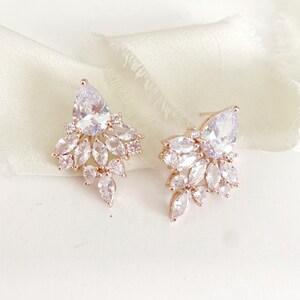 JONA // Vintage Diamond Stud Wedding Earrings,Silver Diamond Bridal Stud Earrings, Stud CZ Earrings,Gold wedding earrings, bridal earrings