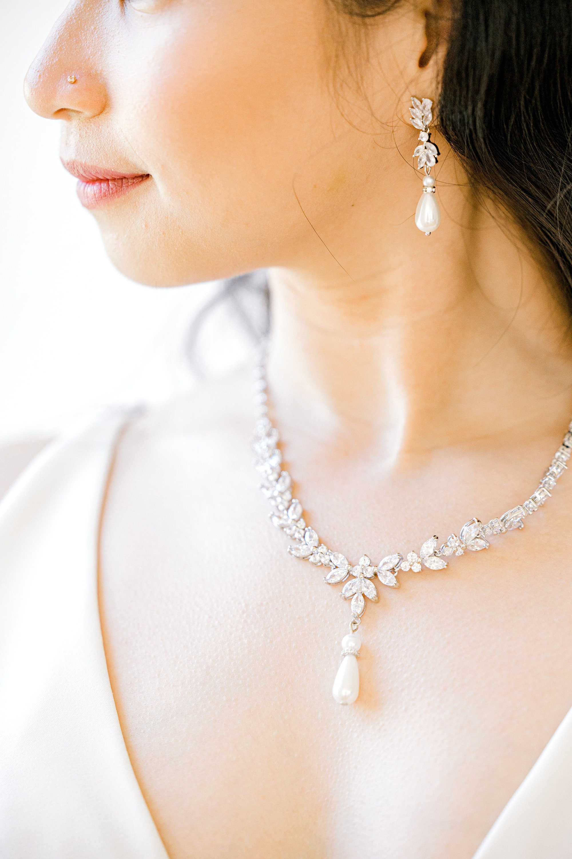 JOANNA pearl // Pearl Diamond Necklace Diamond wedding Bridal ...