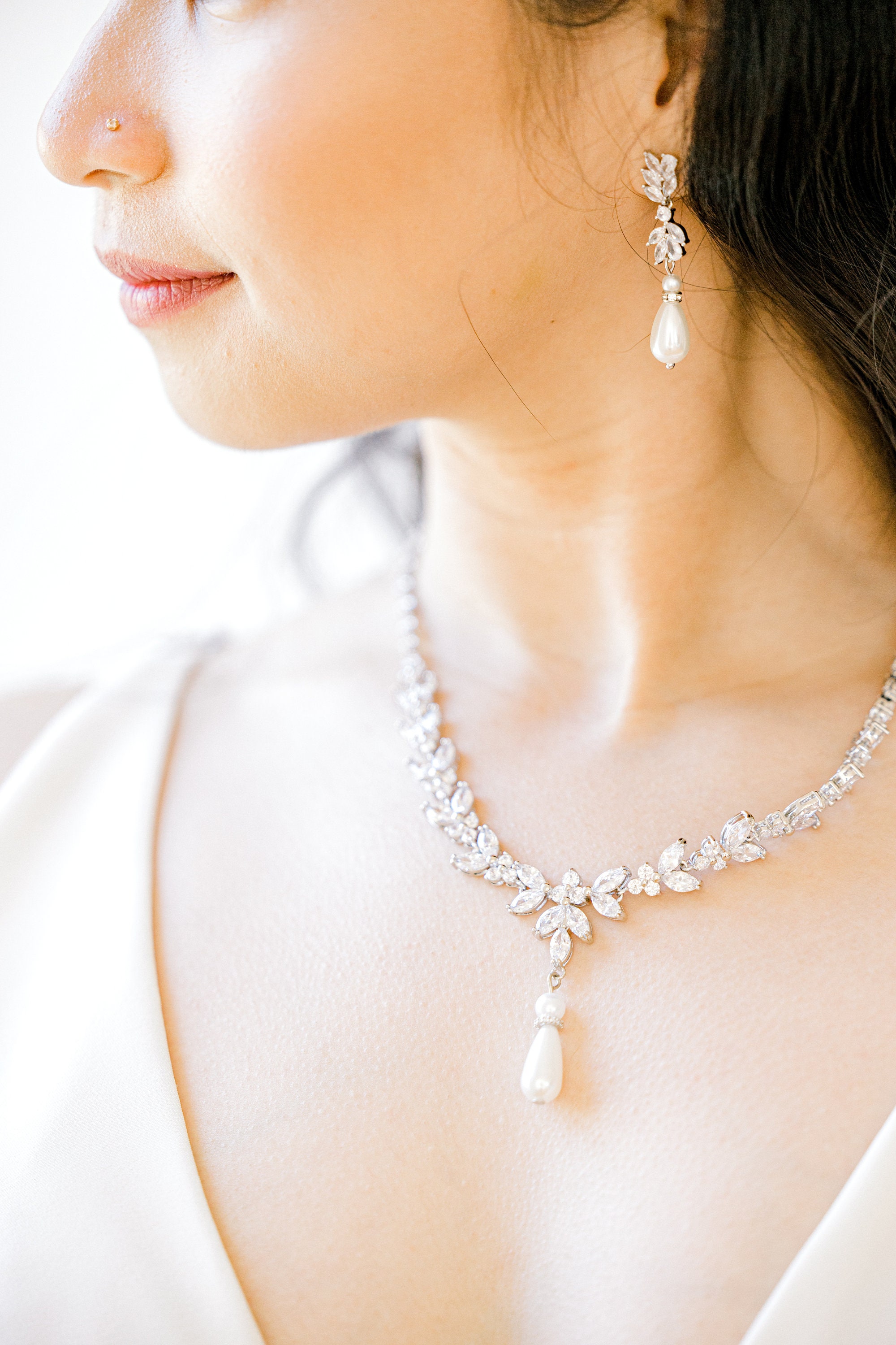 JOANNA pearl // Pearl Diamond Necklace Diamond wedding Bridal