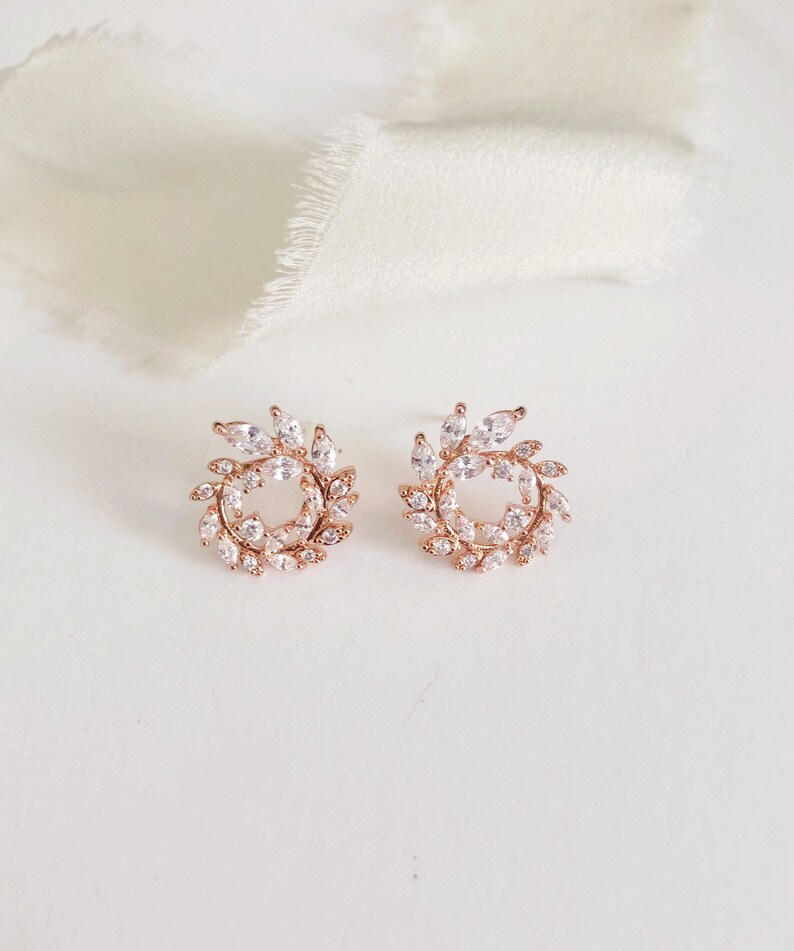 JILL // Silver Stud bridesmaid Wedding Earrings, silver Cubic Zirconia Bride Earrings, CZ bridesmaid earrings, modern simple bride jewelry Rose Gold Plated