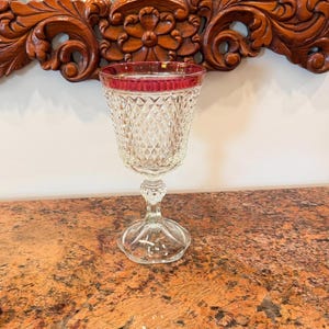 Vintage Large Vase King's Crown Ruby Flash Diamond Point Chalice
