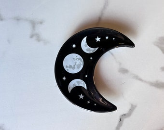Crescent Moon Ceramic Trinket Dish, Triple Moon Design