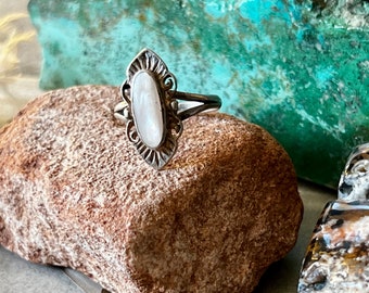 Vintage Abalone Sterling Silver Ring, Stamped 925, Size 7