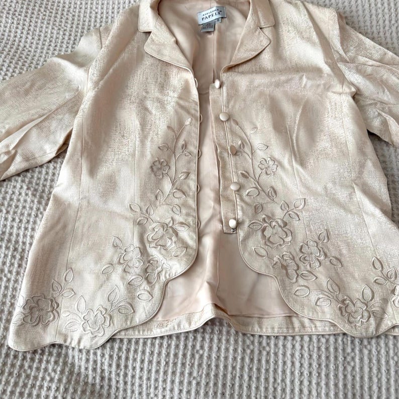 Vintage Shoulder-Padded Adrianna Papell Blazer cream Colored Size 16 image 8