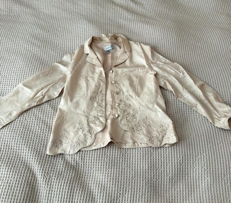 Vintage Shoulder-Padded Adrianna Papell Blazer cream Colored Size 16 image 6