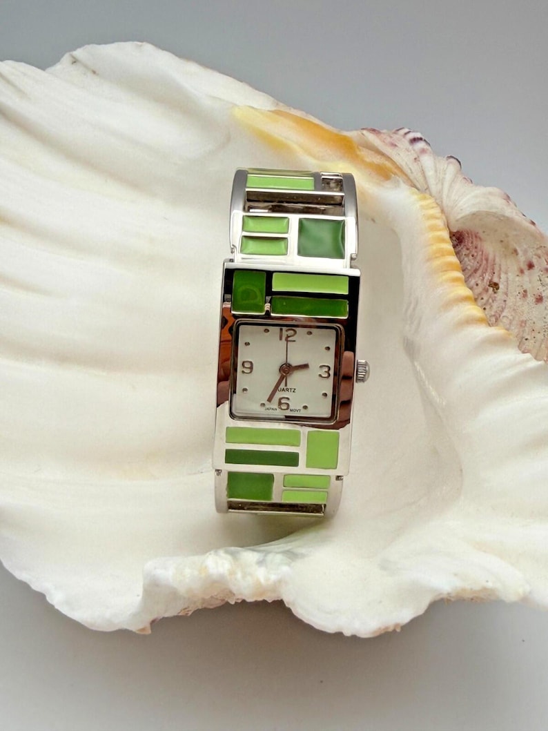Vintage Avon Geometric Green Cuff Watch image 2