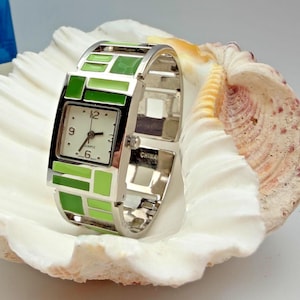 Vintage Avon Geometric Green Cuff Watch image 1