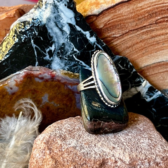 Vintage Abalone Shell Sterling Silver Ring, Size … - image 6