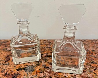 Vintage Art Deco Style Crystal Clear Perfume Bottles Set of 2