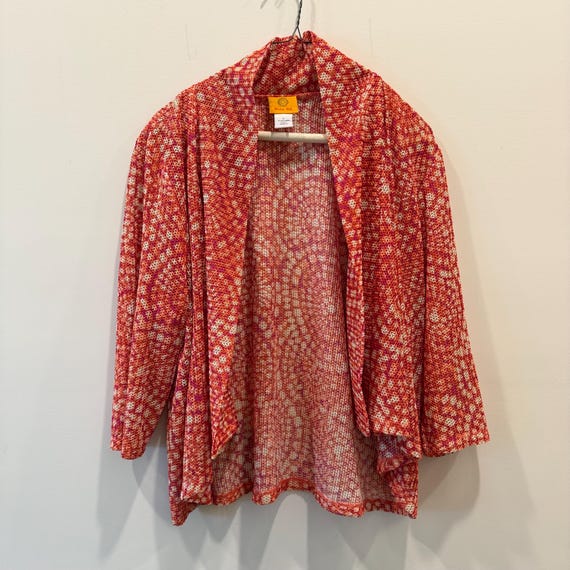 Vintage Large Ruby Rd. Red White Patterned Cardig… - image 1