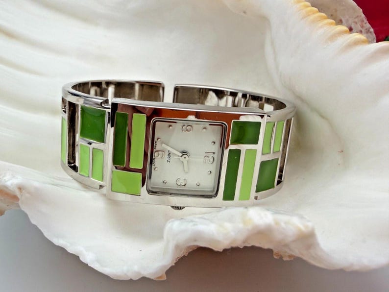 Vintage Avon Geometric Green Cuff Watch image 5