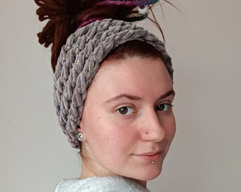 Opaska z dredami pleciona: mieszanka wełny merynosów, nici miedziane