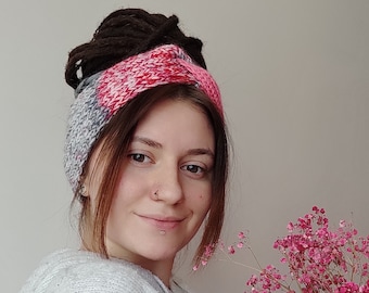 Bandeau dreadlocks en tricot acrylique - Rose et gris