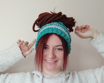 Bandeau dreadlocks au crochet : vert, blanc et gris - Taille S-M