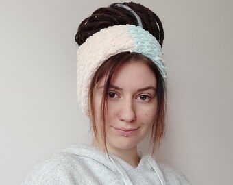 Serre-tête dreadlocks en micropolyester « Marshmallow » : mélange de laine pêche menthe