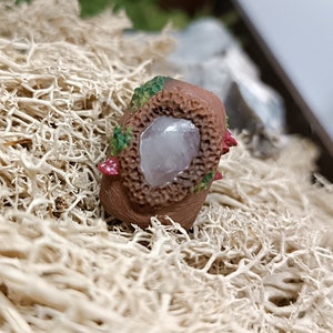 Mossy forest bead with Rose quartz crystal for dreads/ Dreadbeads /  Self love bead / Beads with crystals / Handmade beads for dreadlocks