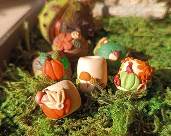 Perles dreadlocks d'automne : champignon, citrouille, gland