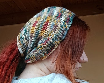 Bonnet tricoté main en laine mélangée pour dreadlocks - Feuilles d'automne
